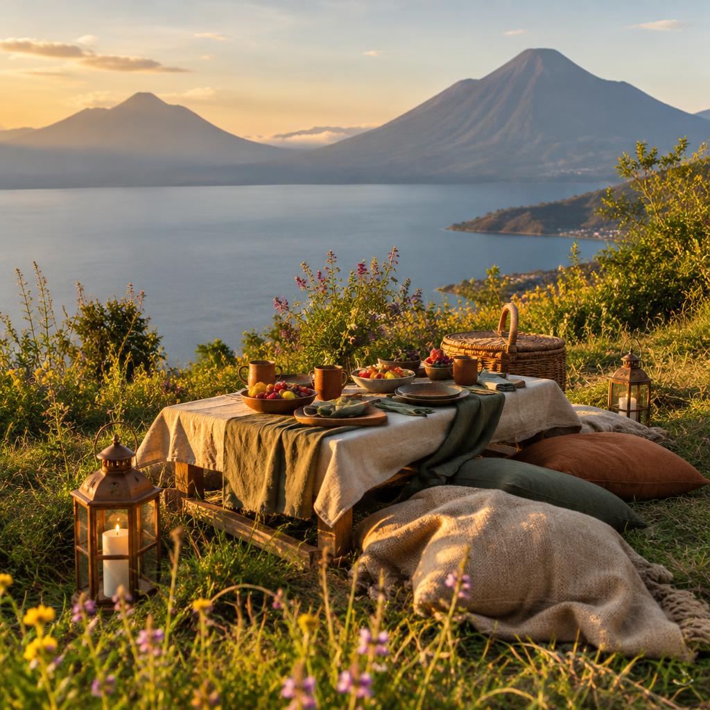 Private romantic picnic for two above Lake Atitlán